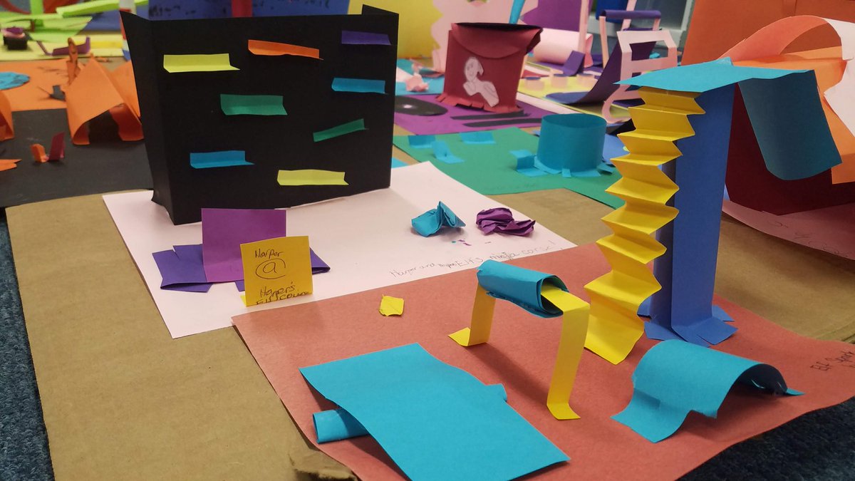 slonean's tweet photo. Elves must be exhausted after the holiday hustle! Now they have a place to kick back and recover. #STEAM classes are designing activities for Elf-ville using only paper, scissors, and glue.  Contributions must be 3D and freestanding. #YSDMindset #holidaysatschool #papercreations https://t.co/hKrIgtJSq4
