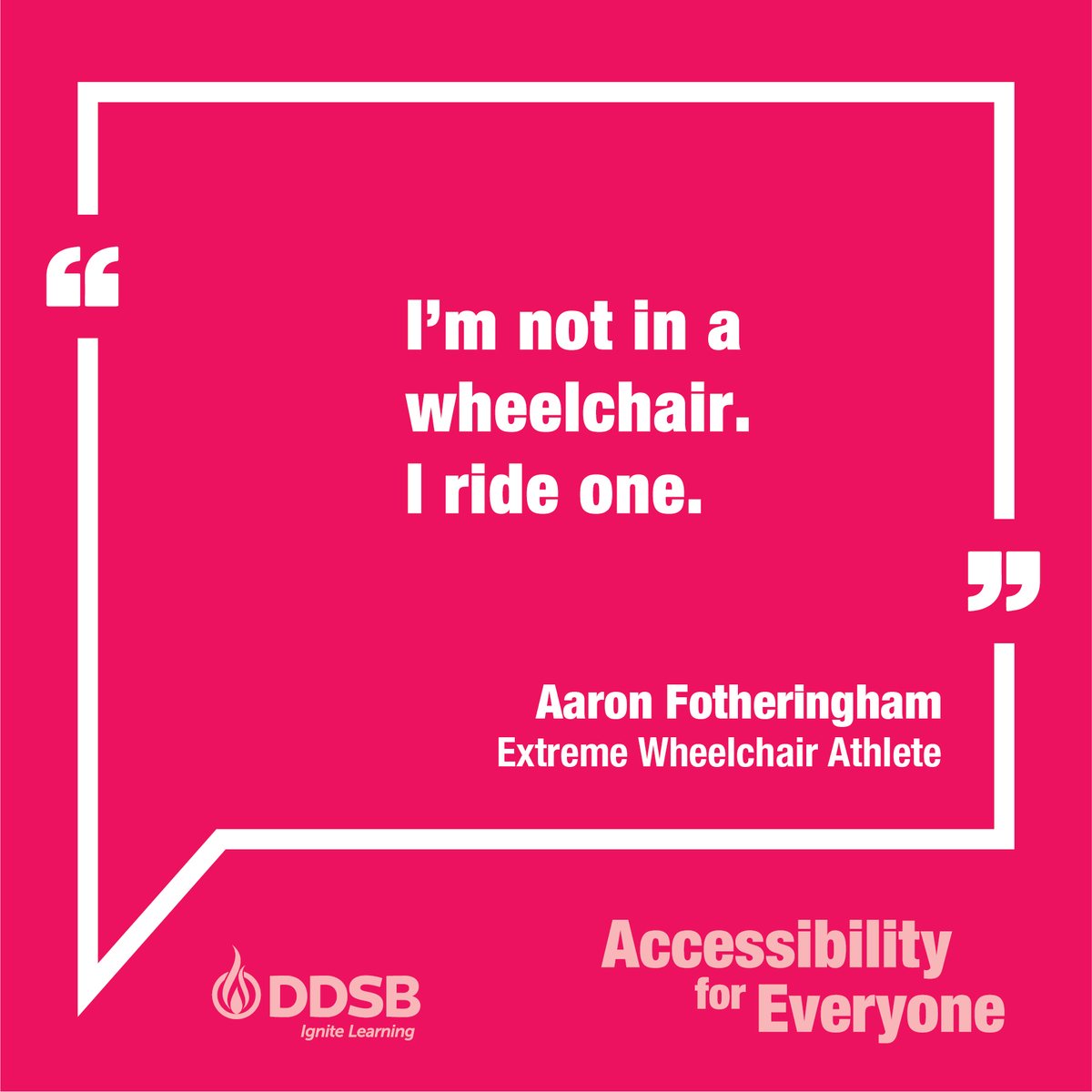 DDSBSchools's tweet photo. Accessibility for Everyone.

At age 14, Aaron Fotheringham became the first person to successfully perform a backflip in a wheelchair. Now, he aims to be an inspiration for kids with disabilities. Check out DDSB’s Accessibility Guide: https://t.co/JKqPYatpNn

#IgniteAccessibility https://t.co/HKAAthFz0K