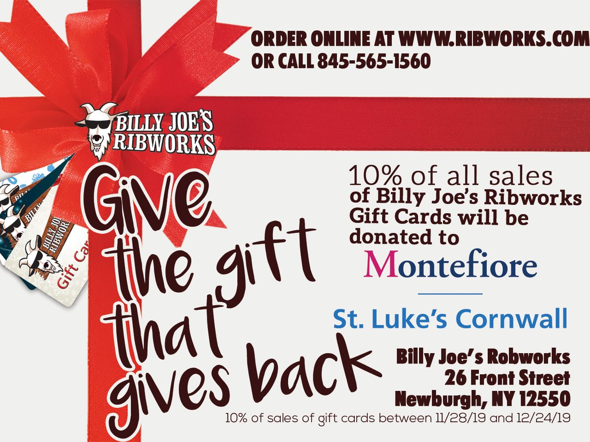 This year give the gift that gives back. 10% of all proceeds will be donated to Montefiore ( St. Luke's)  #ribworks #newburghny #hudsonvalley #party #waterfront #bbq #christmas #giveback