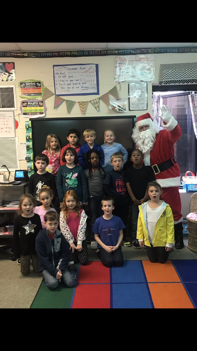 ChelsieCannon3's tweet photo. What a fun day we had yesterday!! Santa came to see us and we had mystery readers come read to us! Two of our parents and some EC basketball players and cheerleaders! #WGEpride #KidsDeserveIt https://t.co/yQH1WjaBwA