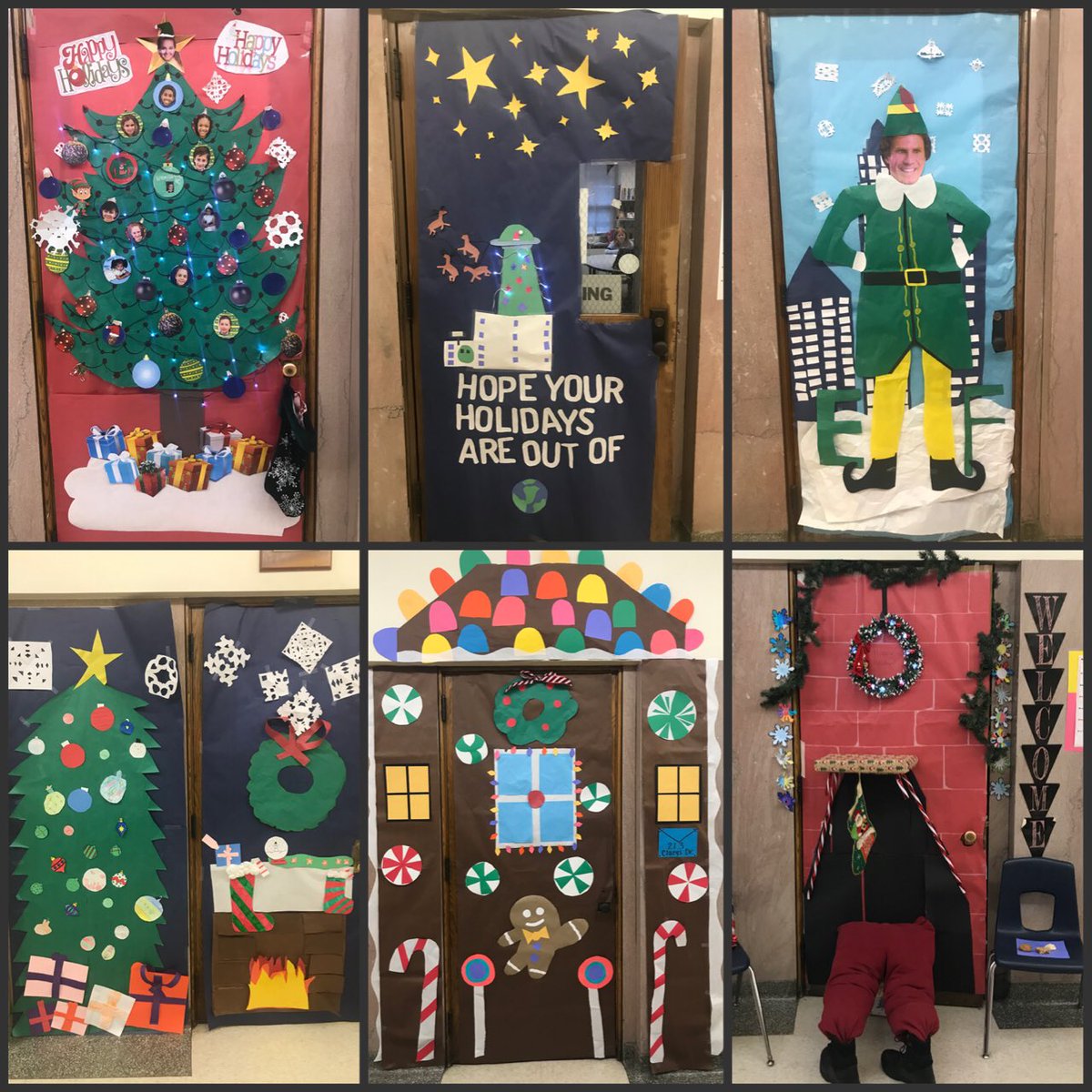 teachdport's tweet photo. Advisory classes collaborated together in a winter themed door decorating contest.  The doors look amazing!  Way to go, Pierce! @PierceMiddleGP @GPSchools @maureen_bur https://t.co/89orKxr8R9