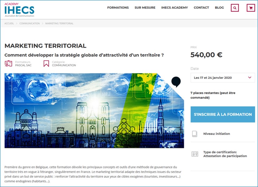 Il reste quelques places pour la première formation aux bases du #marketing territorial organisée en Belgique : ihecs-academy.be/product/market… . Au plaisir de vous y accueillir 😉 #MarkTerr #attractivité #DevTerr #tourisme #communication #ComPublique #ComPublics #territoires #territoire