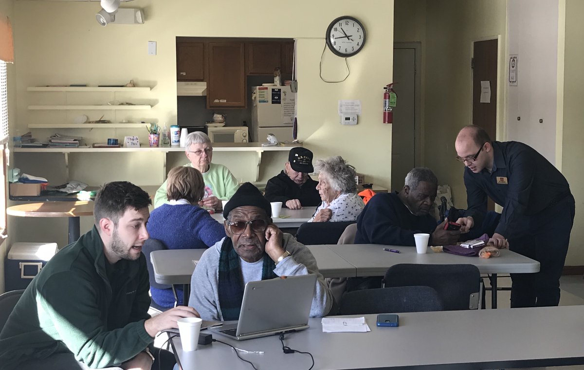 HopeMeadows_'s tweet photo. Inspiring scenes from “Tech II” this morning: Jacob Johnston @CL_Village Clark-Lindsey @UrbanaParks urbanaparks Urbana Park District and a couple of our younger residents helping elders master their technology! #intergenerational https://t.co/9qKHMIcdqK