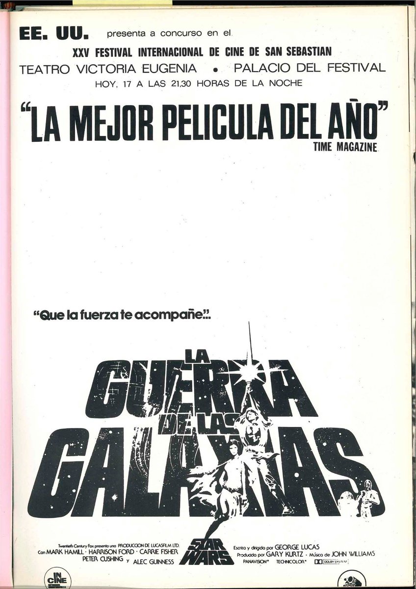 StarWarsSpain's tweet photo. Así cubrieron los medios lo que ocurrió durante la presentación de 'La Guerra de las Galaxias' en el XXV Festival de San Sebastián en 1977. #StarWars  #ElAscensoDeSkywalker https://t.co/J2sXj9Zqrx