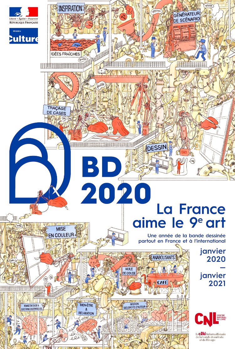 PLungheretti's tweet photo. Beaucoup de monde et une superbe affiche par @JosephFalzonBD pour @2020anneeBd dans les salons du @MinistereCC #BD2020 . Rdv enfin janvier 2020 pour le lancement officiel au @bdangouleme 👍💥👍💥🎉 https://t.co/GBIj0zHJFE