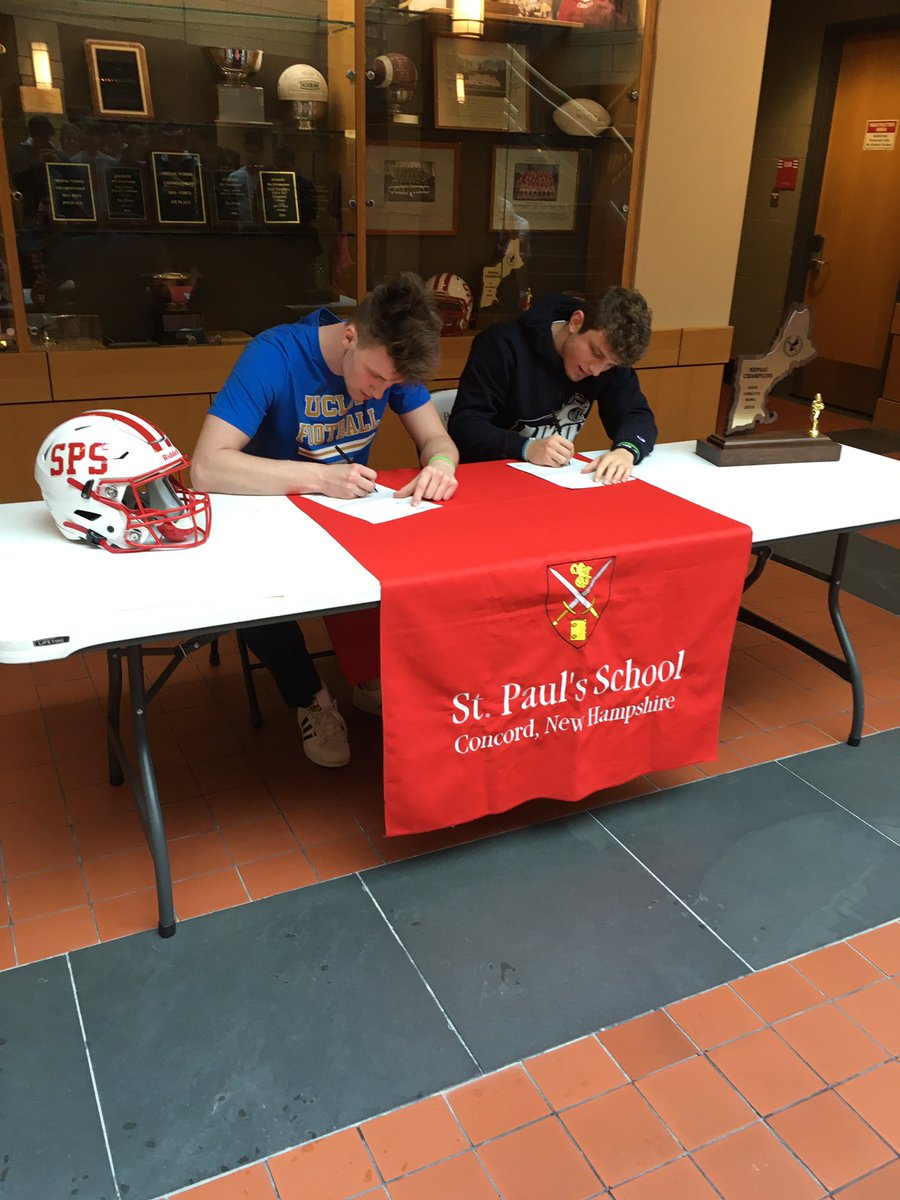 It’s official! <a href="/PBMcQuarrie/">Parker McQuarrie</a> and <a href="/joey_corcoran6/">Joey Corcoran</a> sign NLIs with <a href="/UCLAFootball/">UCLA Football</a> and <a href="/UNH_Football/">New Hampshire Football</a>. Congratulations! <a href="/spsathletic/">St. Paul's School Athletics (NH)</a> <a href="/StPaulsSchoolNH/">St. Paul's School</a> <a href="/spsalums/">SPS Alumni</a> <a href="/ConMonitorSport/">Monitor Sports</a> <a href="/603SportsMedia/">Roger Brown</a> <a href="/BostonHeraldHS/">Danny Ventura</a> @GraniteStateSN #GoBigRed <a href="/WMUR9_Sports/">WMUR Sports</a>