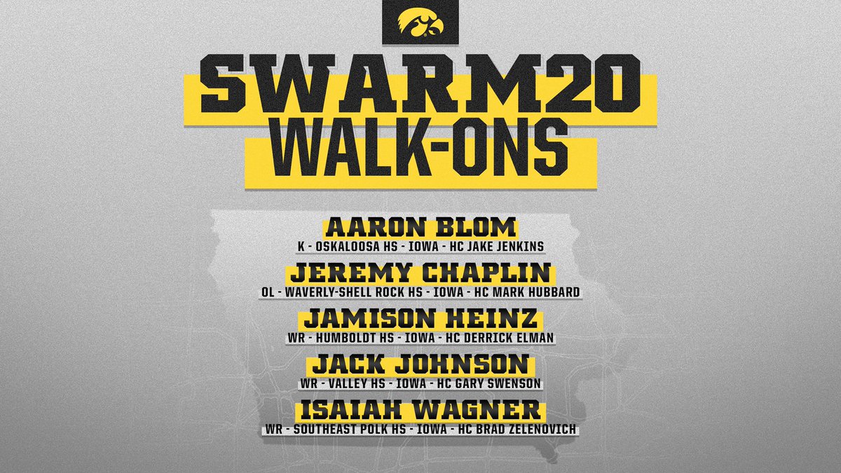 HawkeyeFootball's tweet photo. Excited for our strong tradition of Walk-Ons to continue with the newest members of #Swarm20 https://t.co/QKSMQiLsl6