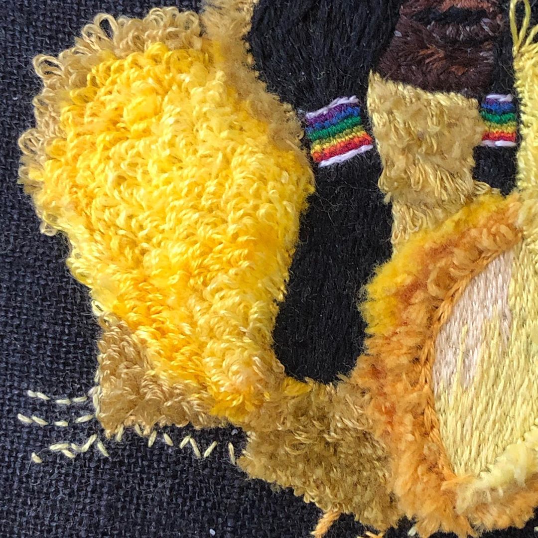NOJuju's tweet photo. Another current #workinprogress: an #embroideryportrait of a member of the Algiers #MohawkHunters #MardiGrasIndians tribe. 
#embroidery #handembroidered #surfaceembroidery #turkeywork #NOLA #NewOrleans #onlyinNOLA #showmeyourNOLA #NOLAculture #followyourNOLA #NOLAart #NOLAartist https://t.co/PQBluZscoK