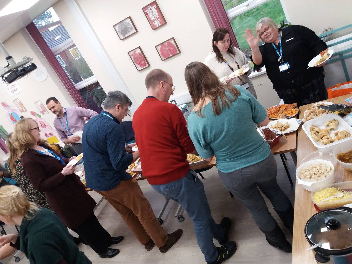 Casstia's tweet photo. Team Meeting inc Christmas Fuddle...4 tables of buffet 🍕🧀🥗 Thanks so much to everyone who contributed @PeopleDevNHS @DCHStrust @Faith_Sango @Donnawon1 @RobinPayne_1 @CpfHunt @LJWidd @Alichats @tracyjshaw @CPF_DCHS (I'm sure I've missed people so please tag!) #BestTeamEver https://t.co/drdxECmKCG
