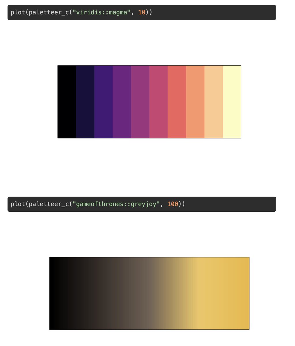 Emil_Hvitfeldt's tweet photo. I'm happy to announce that version 1.0.0 of {paletteer} hit CRAN! 
❤️💙💚🧡💛💜

- Easy to use interface with proper autocomplete 💓
- Instantly check your palette visually 👀
- Over 650 new palettes from over a dozen packages 📦

https://t.co/ntnQdYgpKW
#rstats #color #dataviz https://t.co/sB3SYyok9m