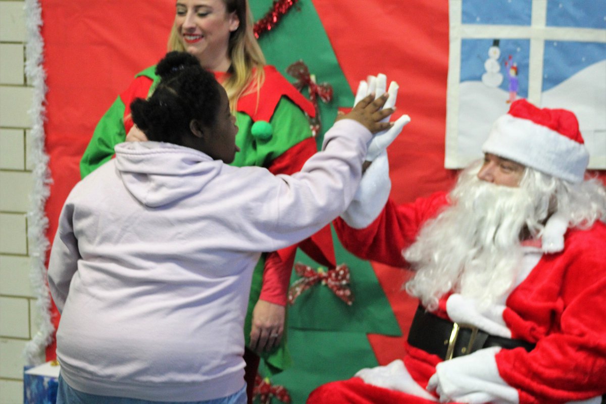 mcescohio's tweet photo. Students at LC East had a surprise visit from Santa! Students and staff enjoyed a breakfast with Santa and his elf Krista Tabar &amp; Denny Bristow from Firehouse Local 136 in Dayton, coordinated a huge toy donation so that each student was given the opportunity to pick out a toy. https://t.co/GZzQpXenha