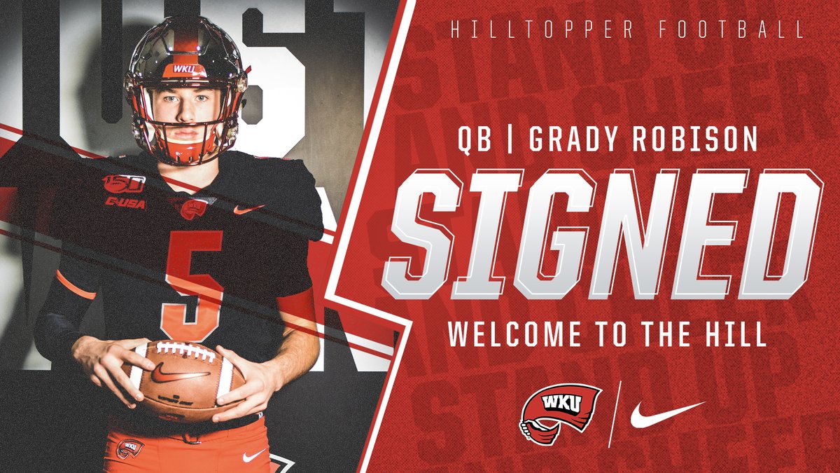 WKUFootball's tweet photo. WELCOME TO THE HILL!

✍️ Grady Robison
📱 @gradyrobison5
🏈 Quarterback
🏡 Sammamish, Wash.
🏫 Eastlake HS

#NSD20 | #GoTops https://t.co/ekgIXYuPvD