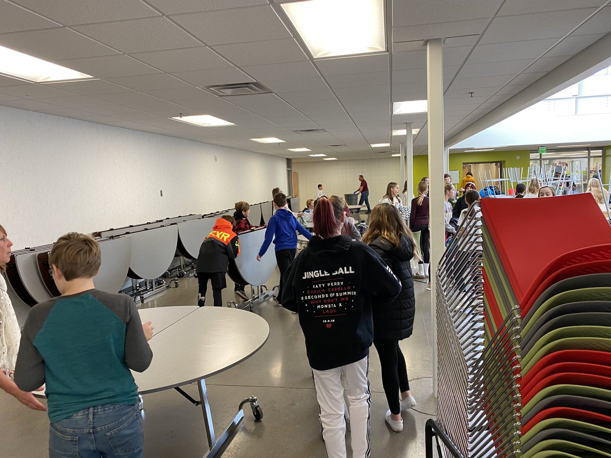 mrsmeyerJMS's tweet photo. I simply asked the kids to stack just one chair after finishing lunch and this is what I get! They always go above and beyond expectations and this is why I love JMS! #integrity #jmspride #jordanpride @BenBakeberg @ISD717 https://t.co/sZpXTv1jCd