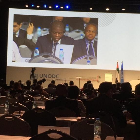 RSASIU's tweet photo. Min. of Justice and Correctional Services Mr Lamola addressing the 8th Session of the UN Conf. of State Parties to the UN Convention Against Corruption in Abu Dhabi, from 16  - 20 Dec 2019. He is supported by the Head of SIU Adv Mothibi &amp; other officials.
#UNODC
#SIU
@DOJCD_ZA https://t.co/E2oeERoMWH
