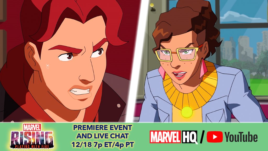 We're all fired up! 🔥

"<a href="/Marvel_Rising/">Marvel Rising</a>: Playing With Fire" debuts TODAY at 4PM PT on the Marvel HQ YouTube channel, featuring a live chat with <a href="/KathreenKhavari/">kathreen khavari</a> (Ms. Marvel), musicians <a href="/DougRockwell/">Doug Rockwell</a> and <a href="/TovaOnMars/">TOVA</a>, and more: bit.ly/34CGH58 #MarvelRising