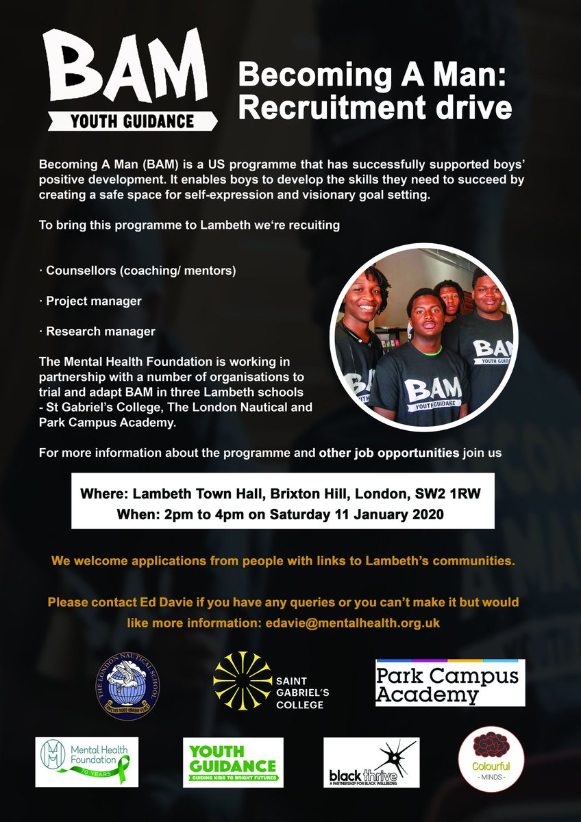 Please share invite to event sharing info about exciting new Lambeth jobs with world-class training bringing strongly evidence-based Chicago programme supporting positive development of boys with @BlackThrive @mentalhealth and other partners eventbrite.co.uk/e/community-jo… @EventbriteUK