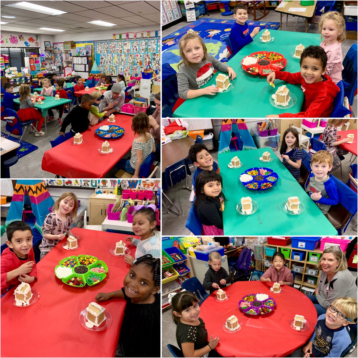 mrstannerkinder's tweet photo. We had so much fun decorating our Gingerbread Houses today!  Even our class elf, Chippy, got in on all the fun!!! https://t.co/3uTvdBvOp5