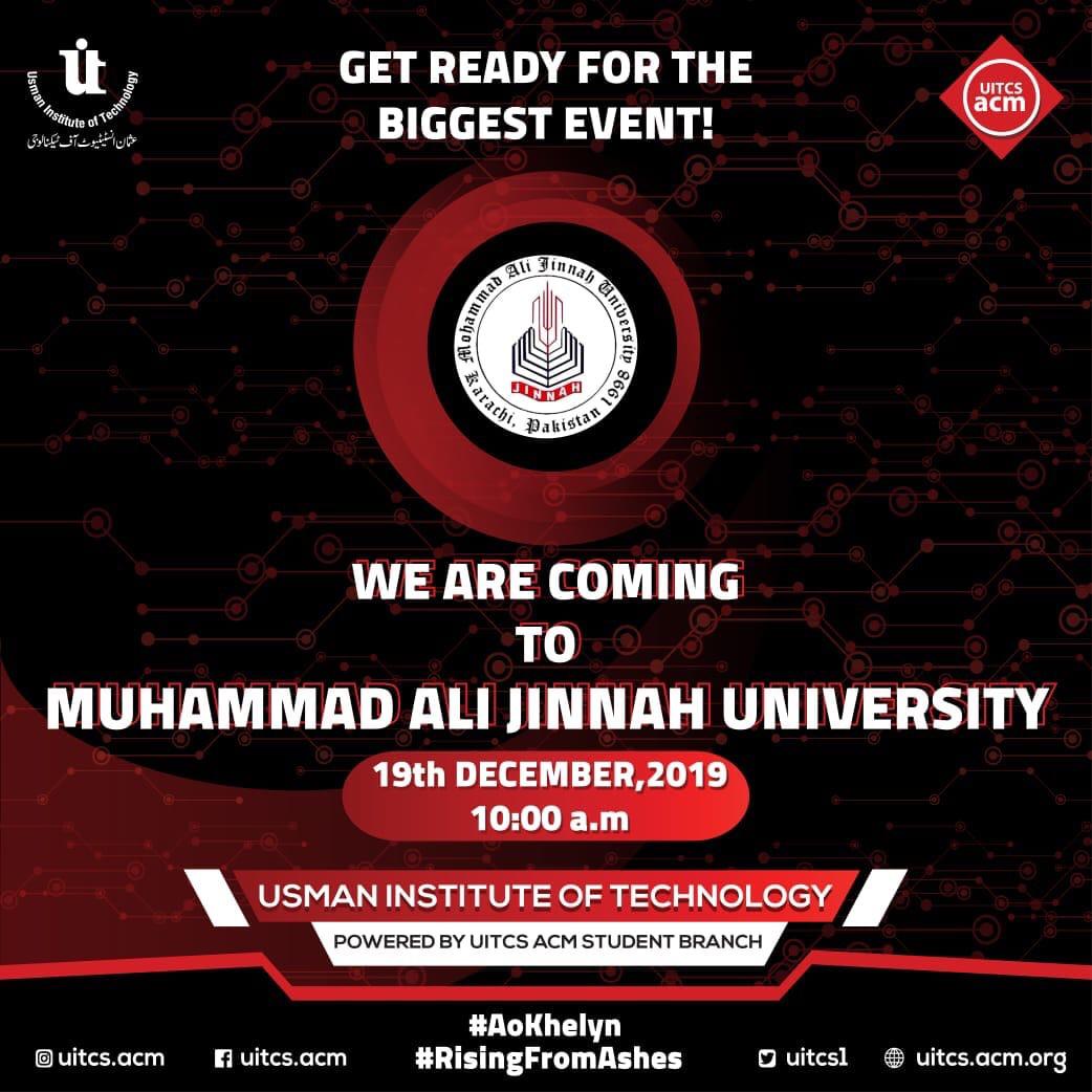 Uitcs1's tweet photo. Are you ready MAJUians?
We are coming to you tomorrow, 19th December 2019.
If you have any queries related to AKSC'19, rush to us at your campus tomorrow.

#AKSC19
#AoKhelyn
#RisingFromAshes
#ACM
#KarachiEvent #Tech #University #UIT #MAJU https://t.co/O7lqs9y4FL