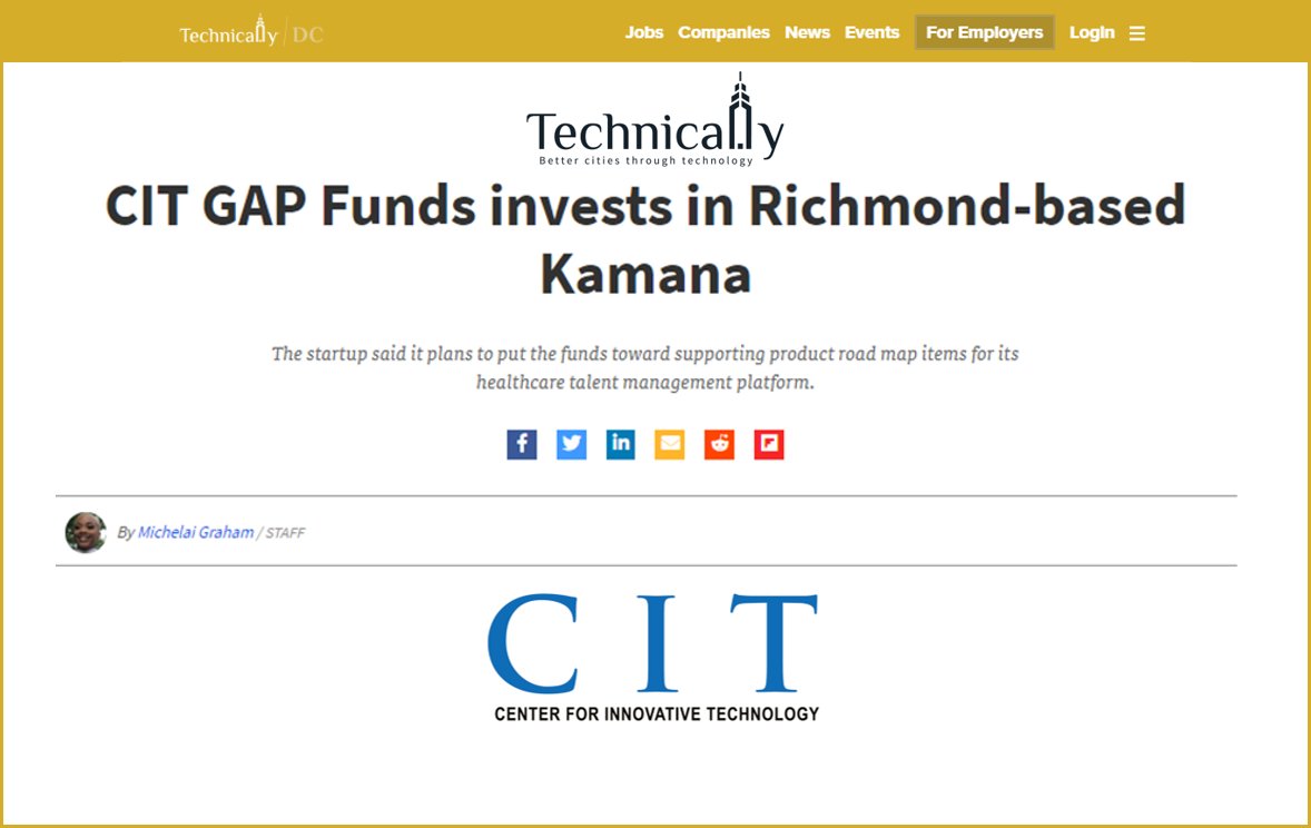 CIT GAP Funds invests in Richmond-based Kamana technical.ly/dc/2019/12/18/… via <a href="/TechnicallyDC/">Technical.ly DC</a> @OhMichGee <a href="/KamanaHealth/">Kamana</a> #bettercitiesthroughtechnology #TechNews #HealthcareTech #StartUps #VABiz