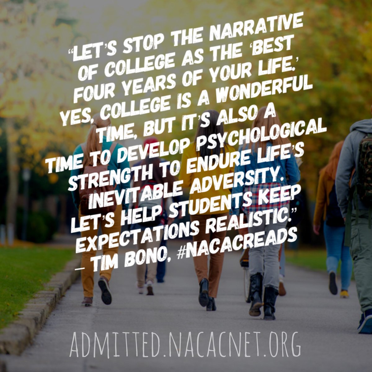 NACAC's tweet photo. “Let’s stop the narrative of college as the ‘best four years of your life'" https://t.co/8pvlxYwPpk #WednesdayWisdom #nacacreads https://t.co/WOwzNIm5JT