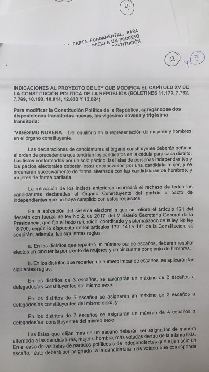 Hemos repuesto indicaciones rechazadas por la derecha en sala de la camara de diputados para incluir cuotas de paridad de género, independientes y pueblos originarios, nunca más sin nosotras!
