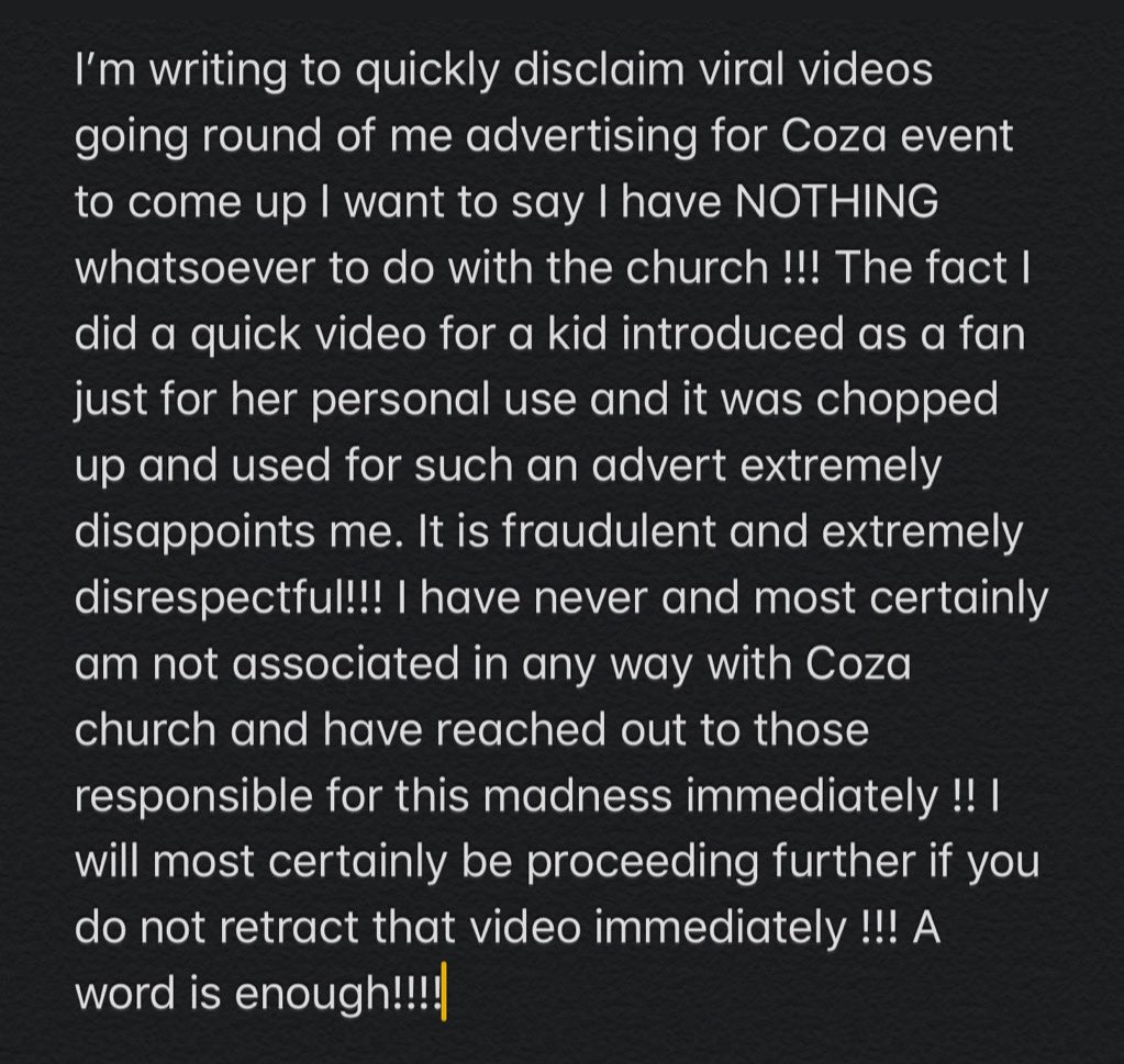 fisayosoyombo's tweet photo. There's a BIG value deficit issue at COZA. 

It doesn't add up that a church uses a secular artiste like @davido to promote a 12-day prog of "fasting, intense worship, consecration, ballistic prayers and miracles".

This mismatch is more worrying than Davido's disowning of COZA. https://t.co/klBek3fDTE