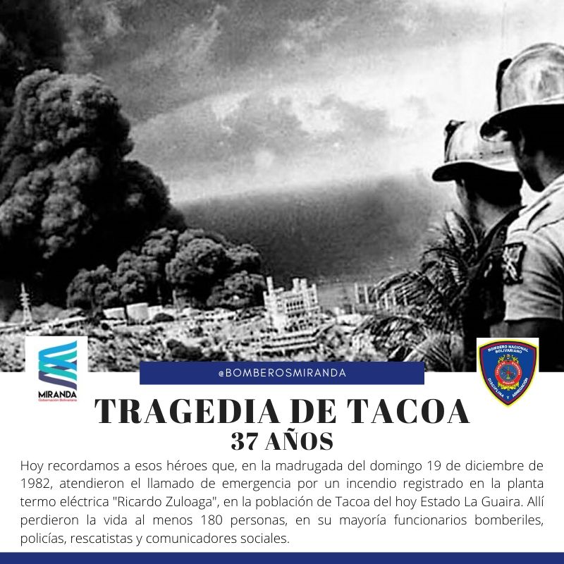 BomberosMiranda's tweet photo. #19Dic Hoy recordamos con una oración a todos aquellos que hace 37 años atendieron un llamado de auxilio y salieron prestos a realizar su trabajo sin imaginar que ese sería su último servicio

¡Honor a quien honor merece!

#MirandaSegura 
#HeroesDeTacoa https://t.co/C5g0JfS8rN