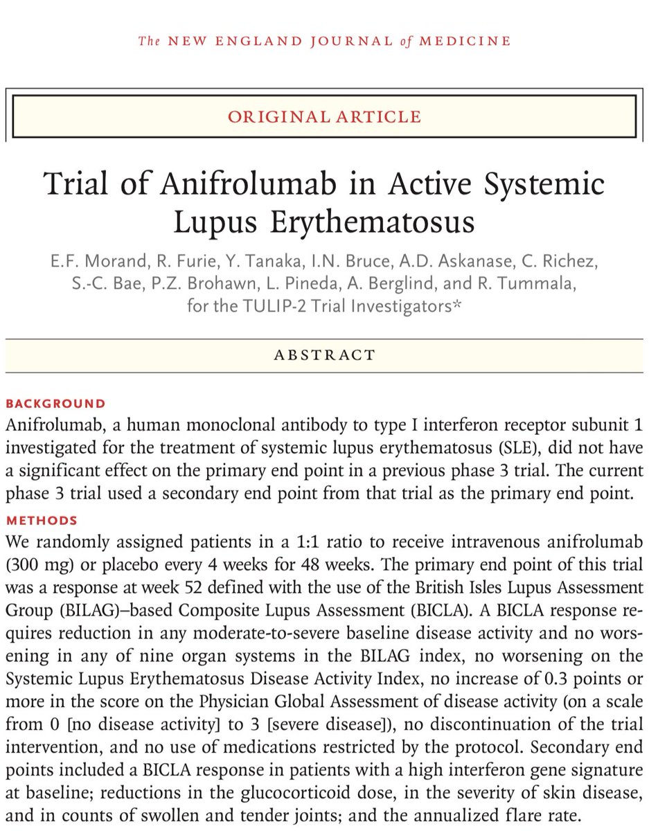 Mike Putman Tulip 2 In Nejm Anifrolumab Ifny I Vs Plbo In Mod Severely Active Sle Bicla Response At 48 Wks In 48 Vs 32 In Plbo Nnt 6 Also Better Gc Taper