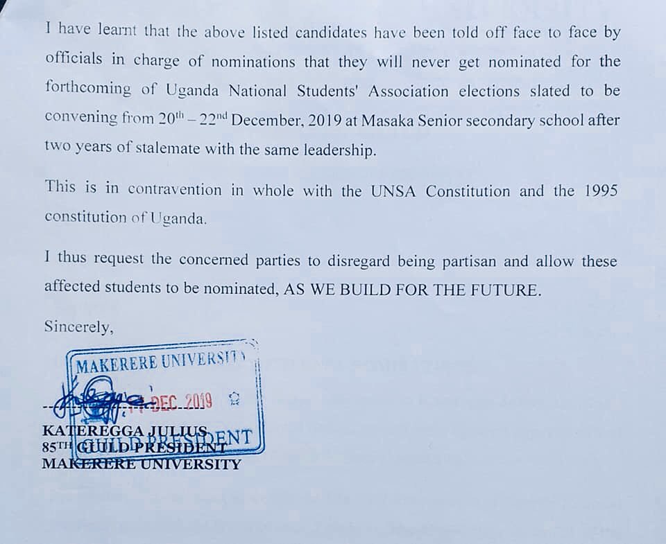UNSA Electoral Comm won’t nominate some aspiring candidates incl:
•Tundulu J➖Kyambogo
•Nabachwa M➖Ndejje
•B E Luswata➖Nkumba
•Siperia M S➖Makerere
•Otim K➖Gulu
•Sendyowa F➖Muteesa1

->no clear reasons, but their subscribing to #PeoplePower
@KatereggaKj  #FeesMustFall