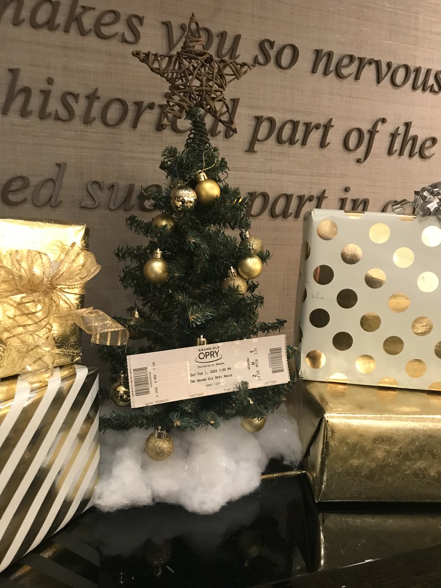 opry's tweet photo. Wrapped paper packages tied up with string (with #Opry tickets on top) ... these are a few of my favorite things! 🎶
Quote tweet this tweet with what you love most about the Opry for a chance to win a pair of tickets to any 2020 Opry show! https://t.co/aFa3O9RHzu