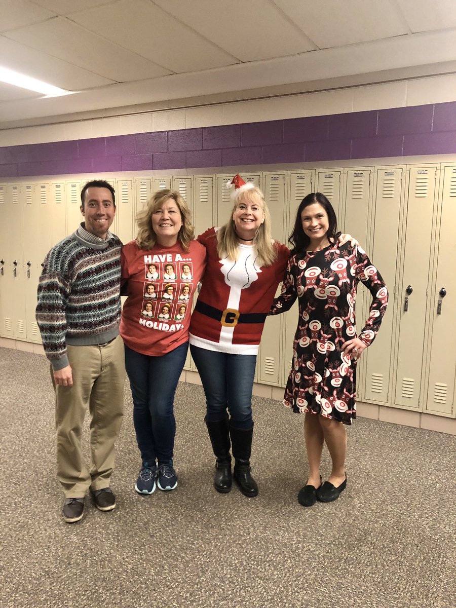 SpanishCollins's tweet photo. Day 3 of ugly holiday attire.  Can’t wait for ugly sweater day tomorrow. @MorreyScience @mrs_kraus @GreggDegen @CenturyWildcats https://t.co/GyqAuj8Ep9