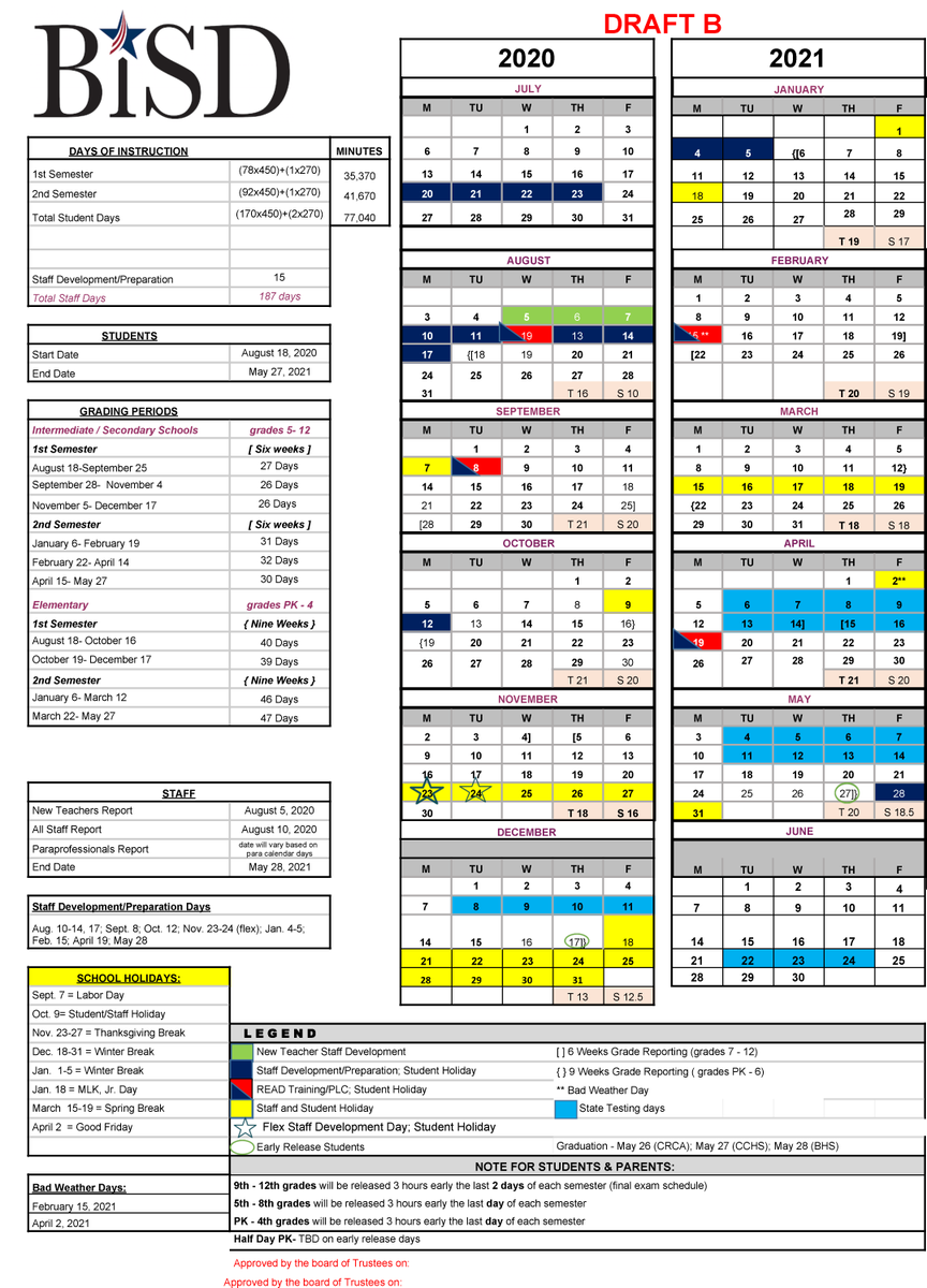 BISD Family, it's time to vote for our 2020-2021 Academic Calendar. You have two choices. Calendar A or B. Click the link to vote. 
forms.gle/NMDZsmHS5E9rwi…