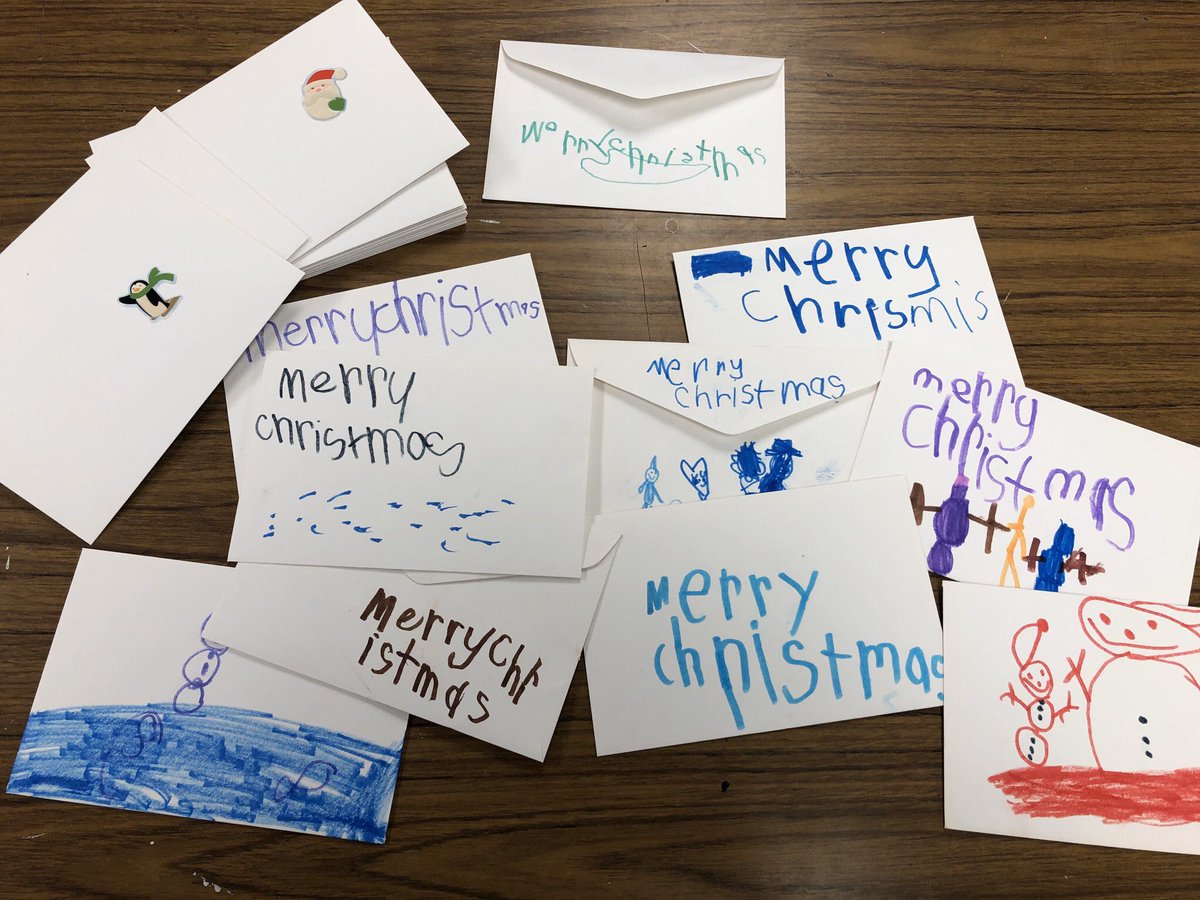 NENartists's tweet photo. Christmas cards made by our Kindergarten and Preschool ready to go to a local nursing home! Spreading a little cheer!  🎁 🎄 https://t.co/IvV2VdoNgT