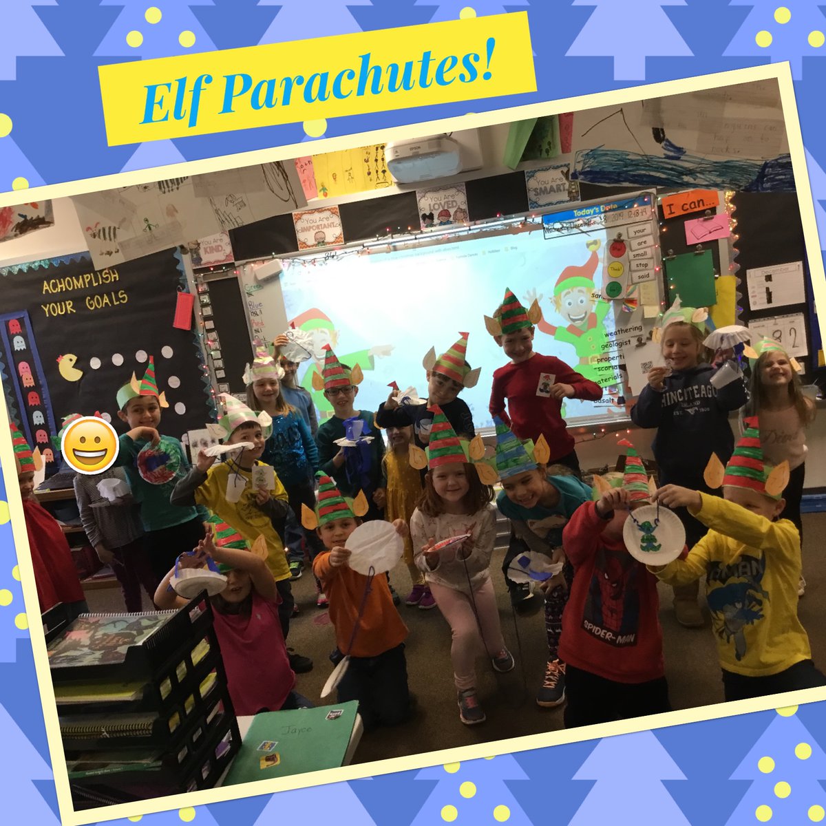 slgrosko's tweet photo. We had an amazing Elf Day! Ss made elf hats, elf traps, and elf traps! We finished the day with milk and cookies from our amazing PTO while enjoying an elf Show! #milkandcookies #elfday #elfhats #elftraps #elfparachutes #gameonmonroe #mes1920 @CVMonroeEagles https://t.co/hiFJ4ae6jX