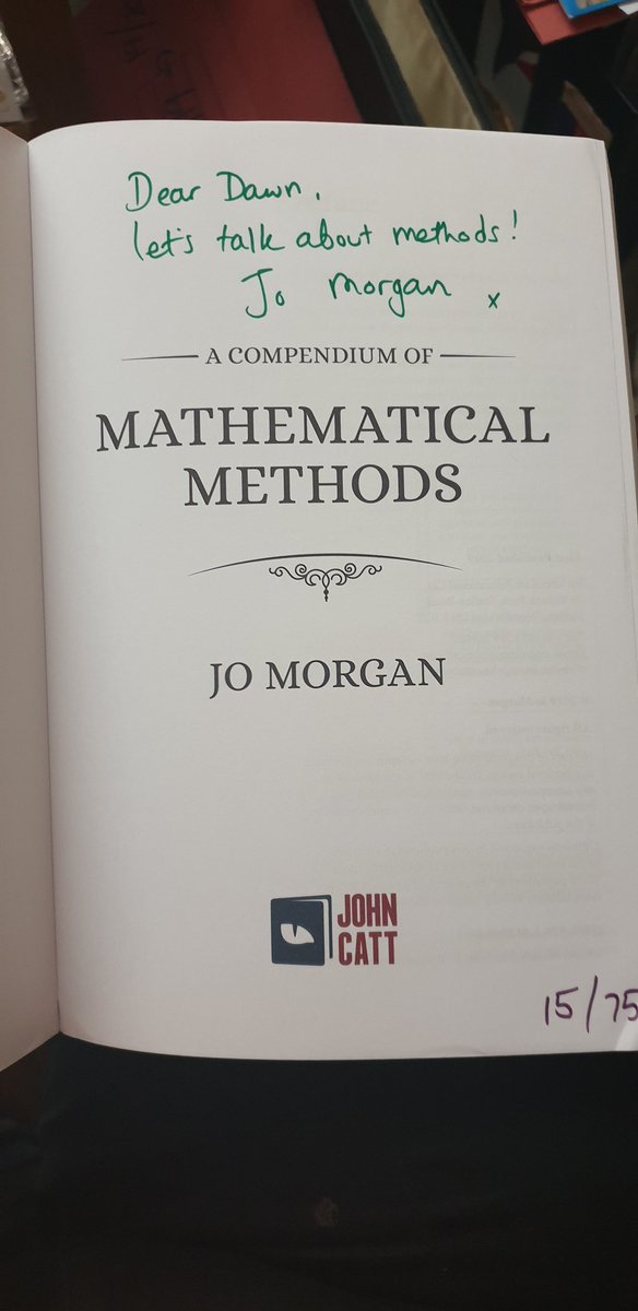 mrsdenyer's tweet image. Yay! Thank you to @mathsjem and @tessmaths for ensuring my copy of #mathematicalmethods made it to the wilds of Sussex!