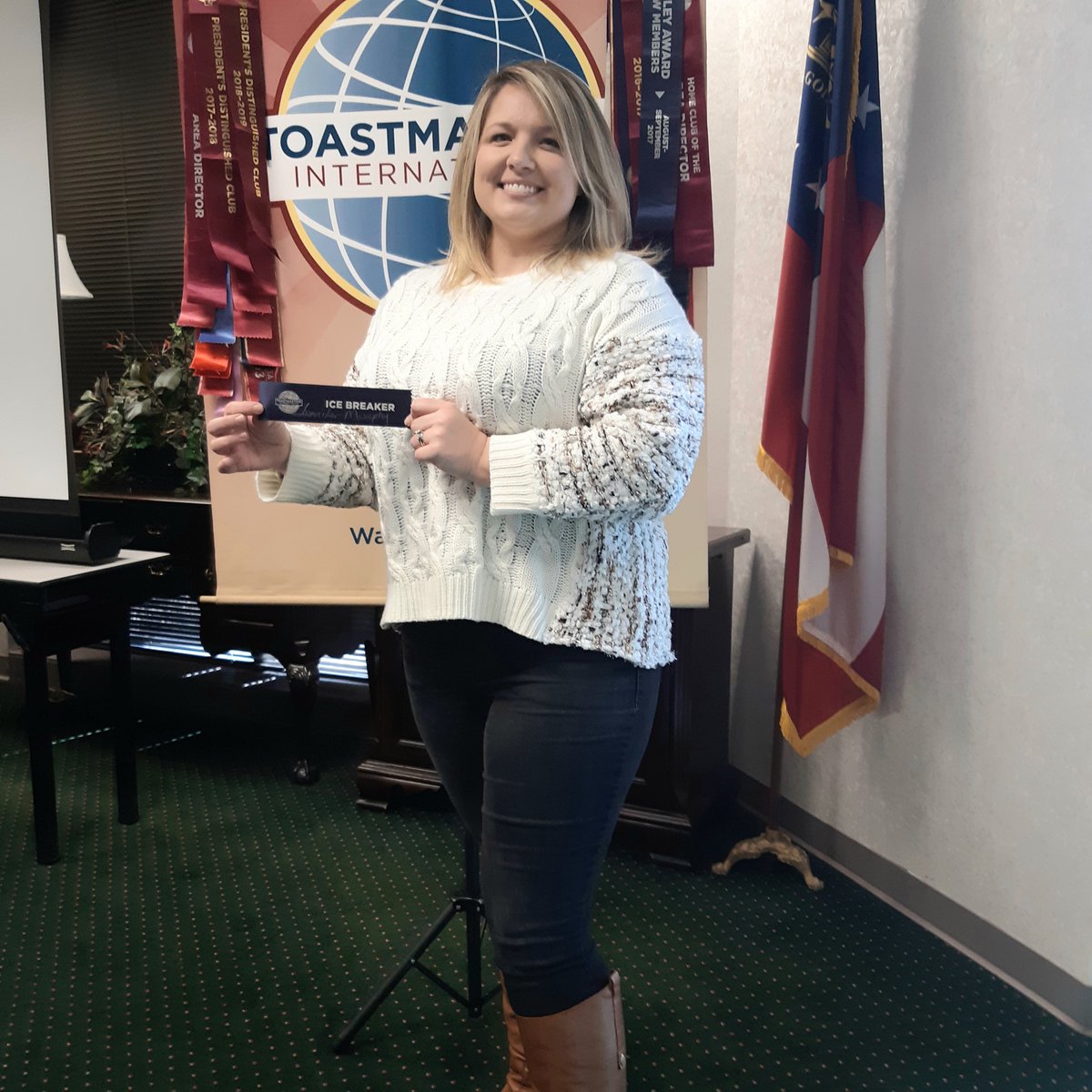 oketoast's tweet photo. Best Speaker: #Toastmaster Aaron
Best Evaluator: Toastmaster Linda
Best Table Topics: Toastmaster Wayne, DTM
The Icebreaker Ribbon went to Toastmaster Jennifer who has started her #InnovativePlanning Path. Congrats to all! 🏅 🥇 🥇 https://t.co/qub5kb5QRd