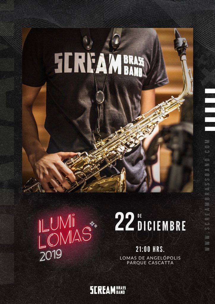 🗣¡SCREAMERS!🗣

Los invitamos a que nos acompañen este próximo Domingo 22 de Diciembre, nos estaremos presentando en ILUMILOMAS de Lomas de Angelópolis.

¡Los esperamos!

#SBBteam #BrassBand #ILUMILOMAS #Puebla #Music