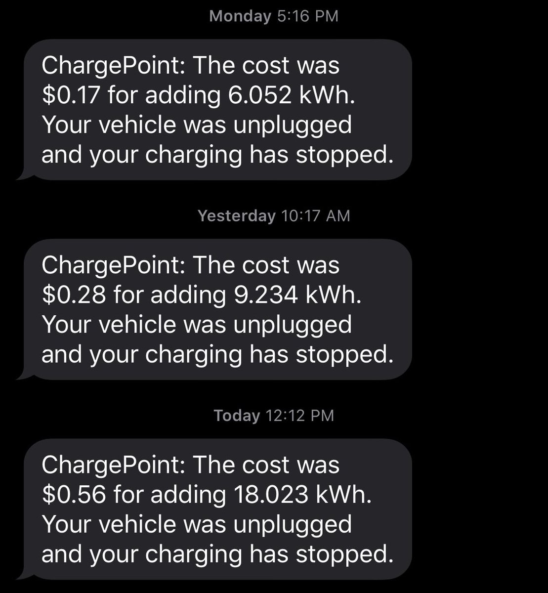 sweeterneet's tweet photo. Cost for charging my @Tesla at work this week. We’re up to a whopping ONE DOLLAR 💵 so far!😅And this weekend I drove 600 miles and didn’t have to pay a cent for any charging (still have referral credit). I am never paying for gas again @elonmusk https://t.co/VdQc4vjKO1