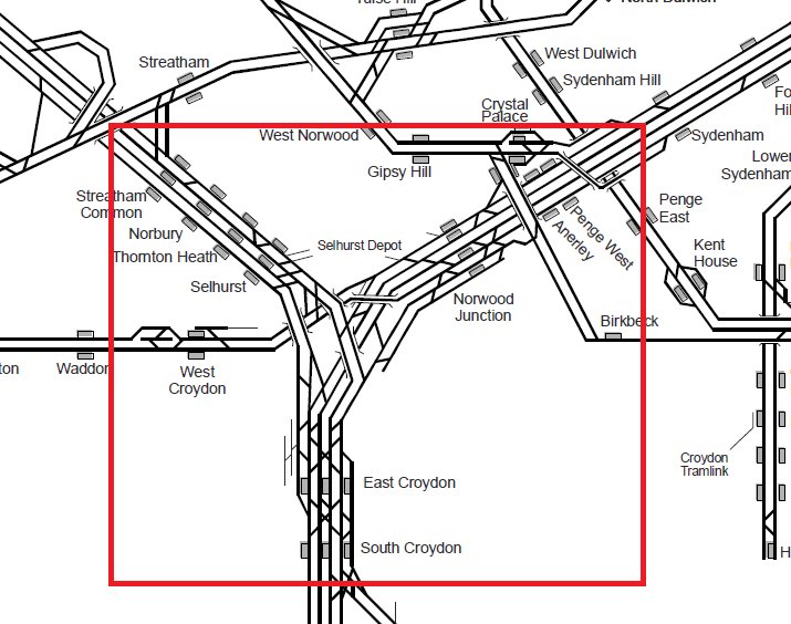 NetworkRailSE's tweet image. We are so sorry for the disruption this evening. Trains are running but far fewer than normal and we know how difficult this has been for you. A power failure to our signalling meant we lost the ability to run trains in this red square earlier and this all stems from that.