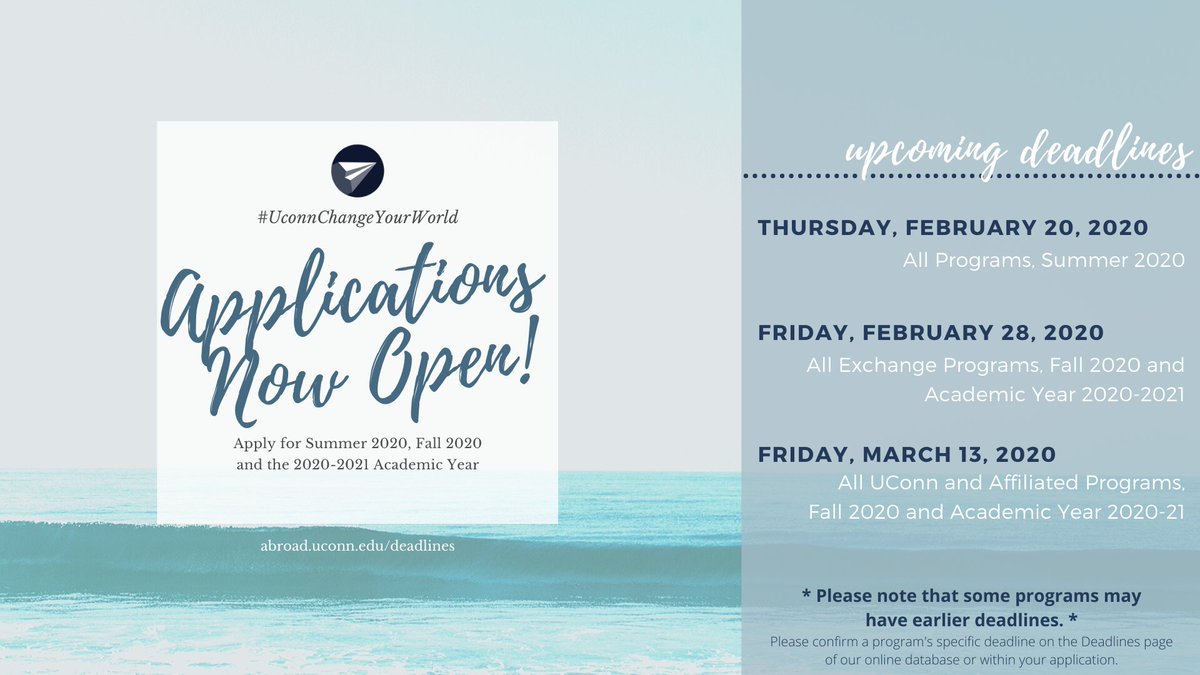 We hope you're enjoying winter break! Now is a great time to work on applications for Education Abroad! Visit abroad.uconn.edu to start.