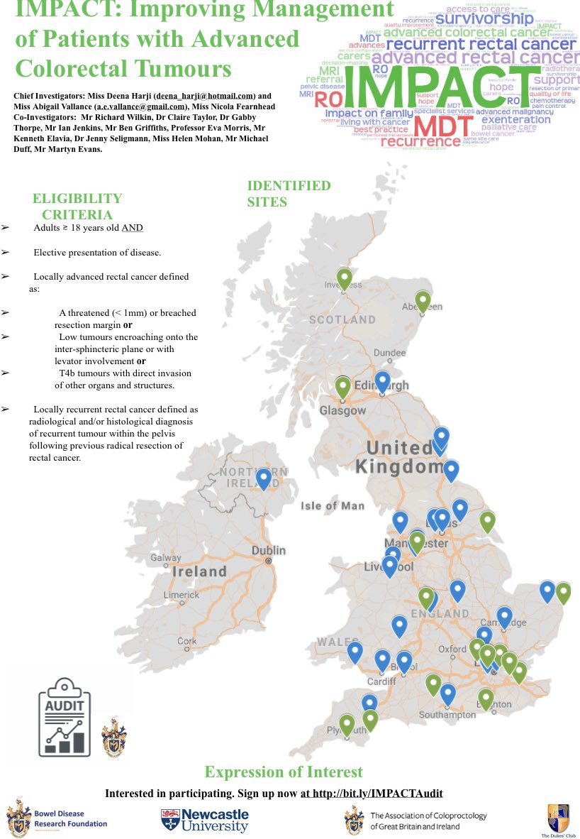 Fantastic to have 50 sites registered! 🎉 We are looking for members from ALL MDTs across the UK and Ireland that discuss patients with locally advanced/recurrent rectal cancer, sign up at: bit.ly/IMPACTAudit