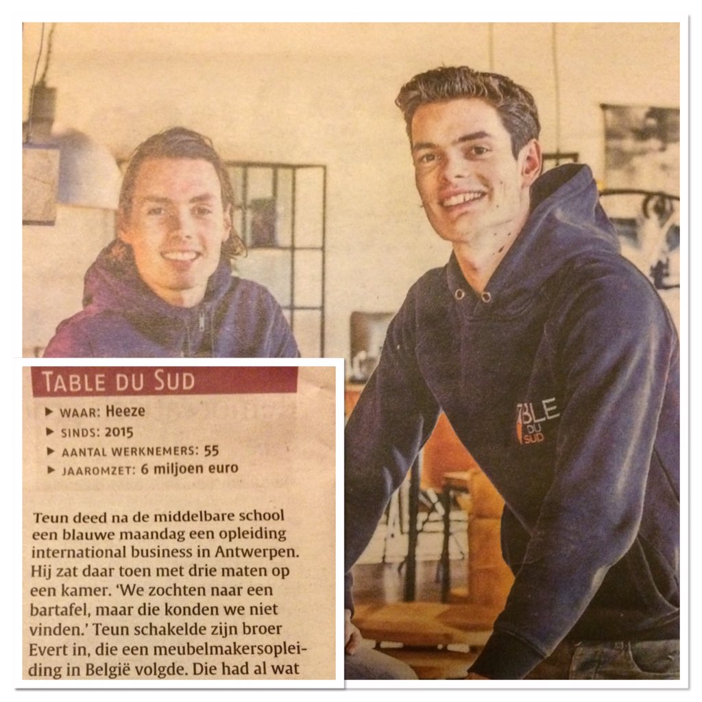 Shari_vdH's tweet photo. Gelezen in @ndnl over broers van 22 resp. 29 waarvan één opgeleid tot #meubelmaker. Hun bedrijf Table Du Sud levert unieke tafels (quick response manufacturing)
Gelukkig vonden zij uiteindelijk wel een bank die brood zag in hun groei ambitie. #ambachtseconomie #familiebedrijf https://t.co/0AnFsiEKKm