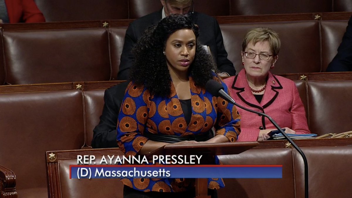 Rep. Ayanna Pressley speaks on the House floor during the impeachment debate.
