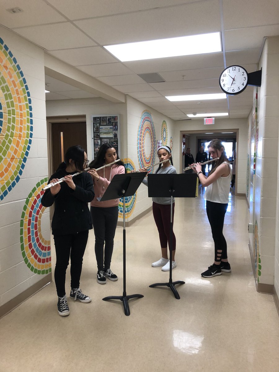 PVMSMusic's tweet photo. PVMS flute ensemble went caroling I the halls today to spread some holiday cheer! #pvmspride https://t.co/qPNv1S6GXz