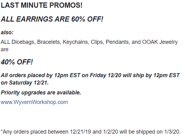 WyvernWorkshop's tweet photo. https://t.co/rjifBEqoN2
#Lastminuteshoppers #happyholidays #merrychristmas #holidaybreak #longrest #dnd #dungeonsanddragons #etsy #shopsmall #priorityshipping #arrivesforchristmas #nerdygifts #discounts #sales #clearance #dice #dicebags #dnd5e #ttrpg #naddpod #criticalrole #TAZ https://t.co/i1KCpONjy3