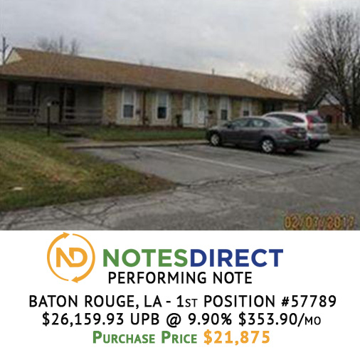 NotesDirect's tweet photo. Performing 1st lien For Sale on a Condo in Baton Rouge, LA
$26,159.93 UPB @ 9.90% $234.95 /month
$24,900.00 BPO August 2019
Purchase Price: $21,875.00 https://t.co/9C9JEM3b3r