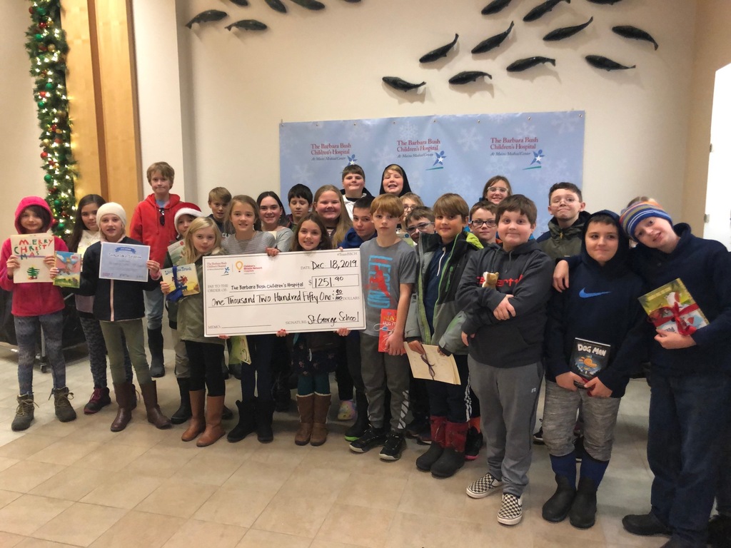 The 5th grade visited the Barbara Bush Children's Hospital in Portland today to deliver the money they had raised for buying books for kids at the hospital.  This was the culmination of their holiday service project.  Nice job 5th grade!!