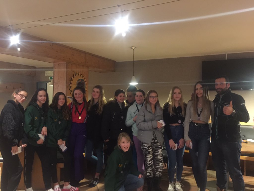 Advanced group are receiving the ski certificates and medals