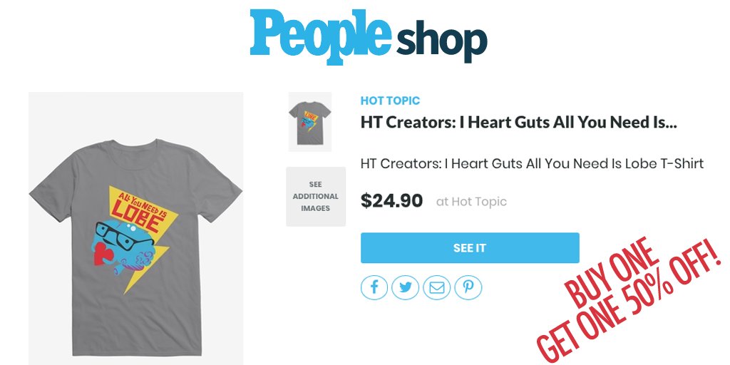 iheartguts's tweet photo. Need nerd merch? Buy one "All You Need is Lobe" brain tee get one half off! https://t.co/dgT3lhe6PJ @HotTopic #hottopic #htcreators #brainymerch #giftguide @people https://t.co/r9KlSvGfjc