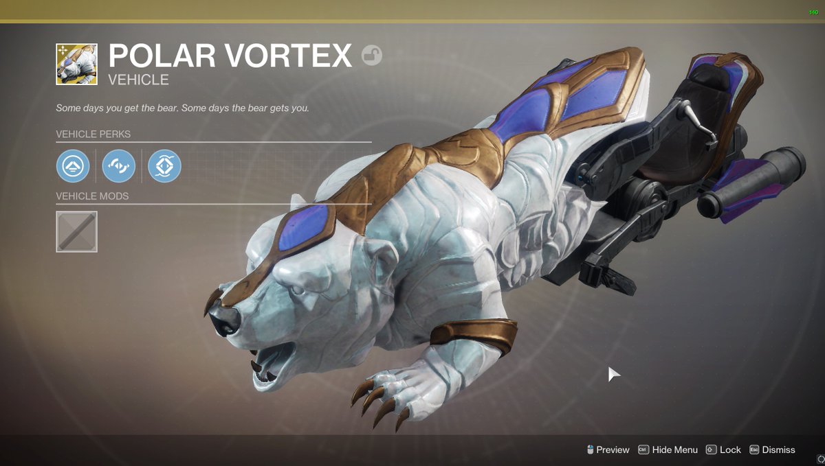 PolarBearTwitch's tweet photo. I am complete! I have the Ursus Maritimus (Polar Bear) Ornament, I am wearing the NorthLight Ornaments on the rest of me, Equipped with my Rat King Climate Change Ornament & I have my very own Polar Bear ride!! @Bungie Liking the vibe! #evalevante #destiny2 #fashion https://t.co/ekk441Yj1U